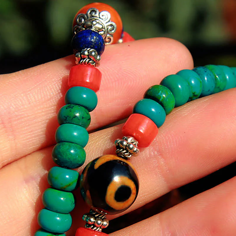 Buddha Stones 108 Mala Koraliki Tybetański Turkus Dzi Koraliki Ochrona Bransoletka - Image 7