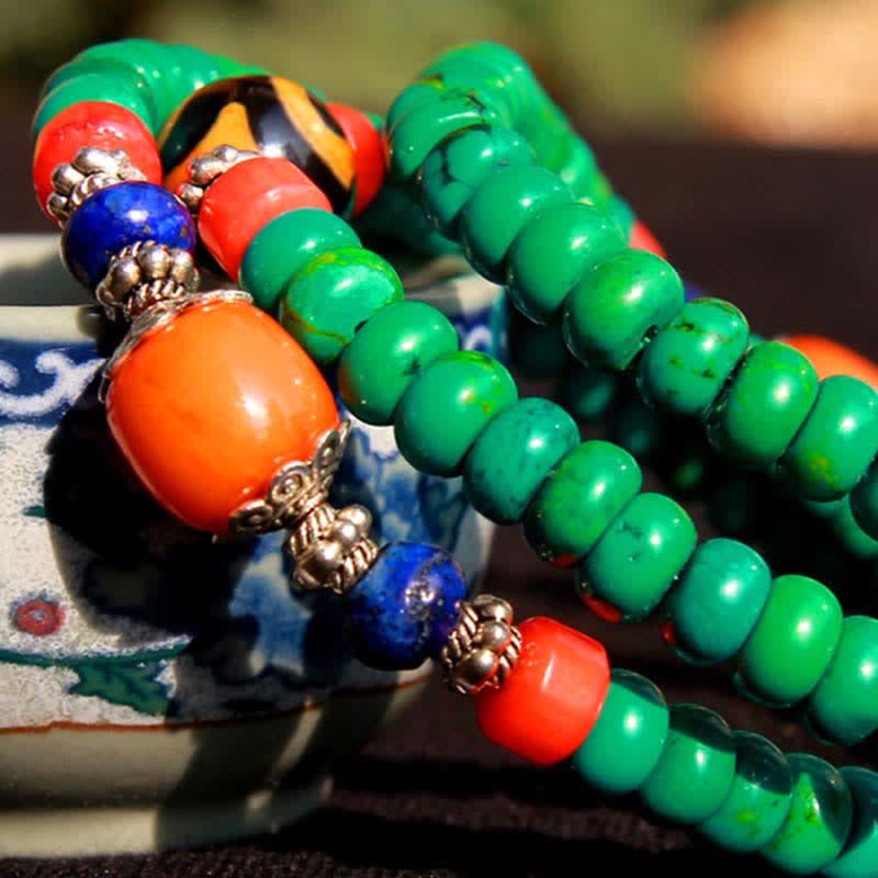 Buddha Stones 108 Mala Koraliki Tybetański Turkus Dzi Koraliki Ochrona Bransoletka - Image 8