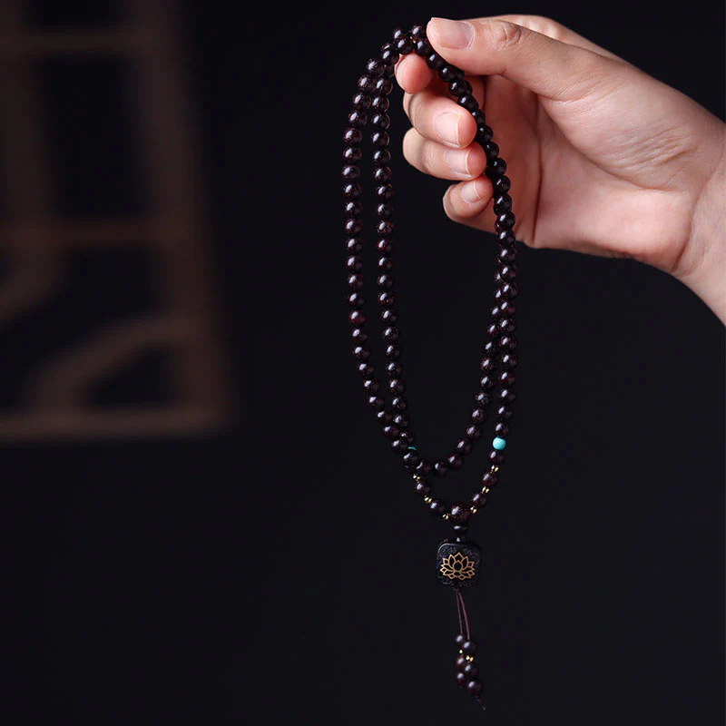 Buddha Stones 108 Mala Koraliki Tybetańskie Małe Liście Czerwone Drzewo Sandałowe Bransoletka Równowagi Lotosu - Image 2