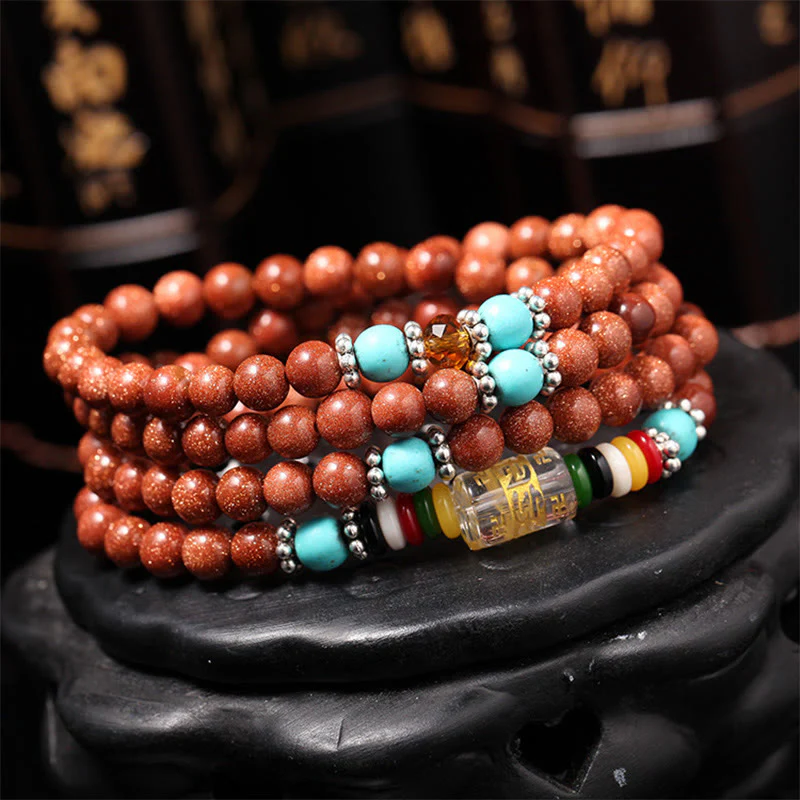 Buddha Stones 108 Mala Koraliki Złoty Kamień Om Mani Padme Hum Swastyka Bransoletka Pewności Siebie - Image 2