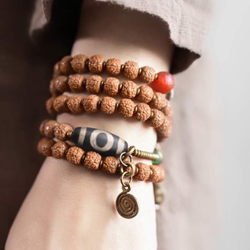 Buddha Stones 108 Mala Rudraksha Koraliki Bodhi Nasiona Dzi Koraliki Szczęście Pomyślność Bransoletka z frędzlami - Image 3