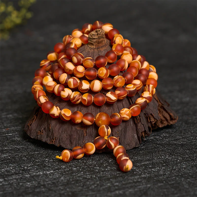 Buddha Stones 108 tybetańskich okrągłych koralików z bursztynu, przezroczysta mala na lęk - Image 3