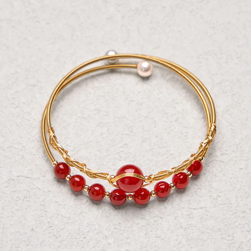 Buddha Stones 14K Złoto Wypełnione Miedzią Naturalne Czerwone Agaty Koraliki Pewność Metalowa Bransoletka Mankietowa Bangle - Image 4