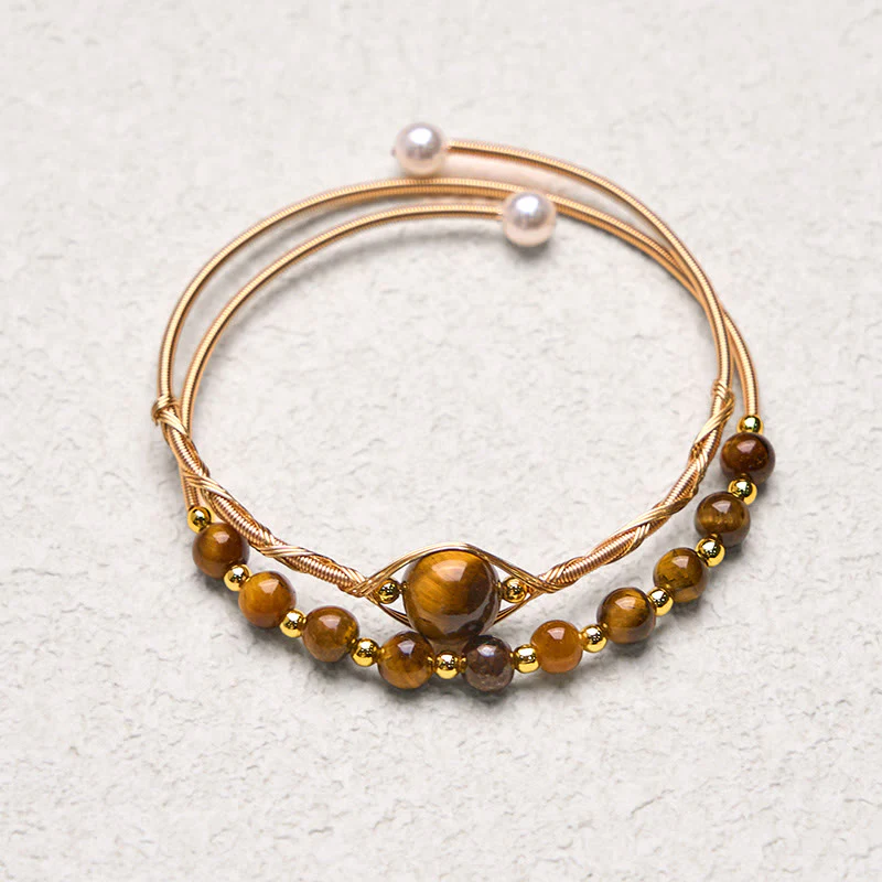 Buddha Stones 14K Złoto Wypełnione Miedzią Naturalne Tygrysie Oko Ochrona Metalowa Bransoletka Mankietowa Bangle - Image 4