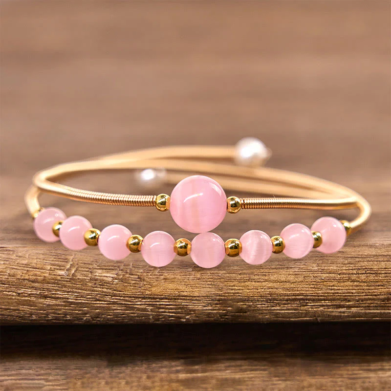 Buddha Stones 14K Złoto Wypełnione Miedzią Różowe Kocie Oko Wsparcie Metalowa Bransoletka Mankietowa Bangle - Image 2