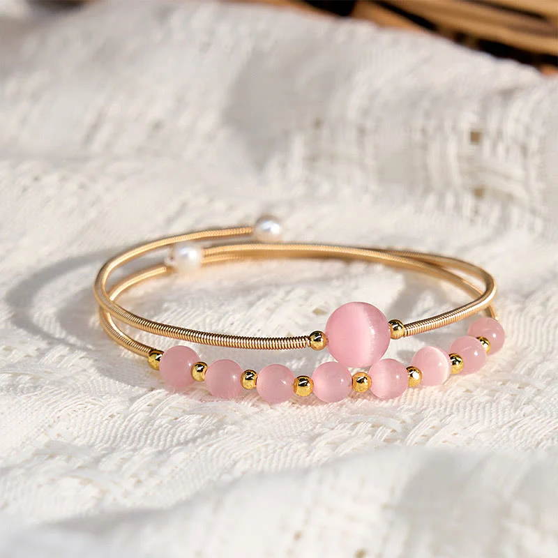 Buddha Stones 14K Złoto Wypełnione Miedzią Różowe Kocie Oko Wsparcie Metalowa Bransoletka Mankietowa Bangle - Image 3