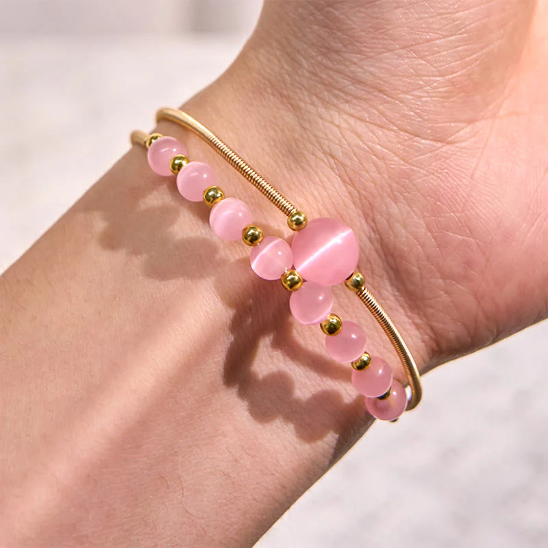 Buddha Stones 14K Złoto Wypełnione Miedzią Różowe Kocie Oko Wsparcie Metalowa Bransoletka Mankietowa Bangle - Image 5