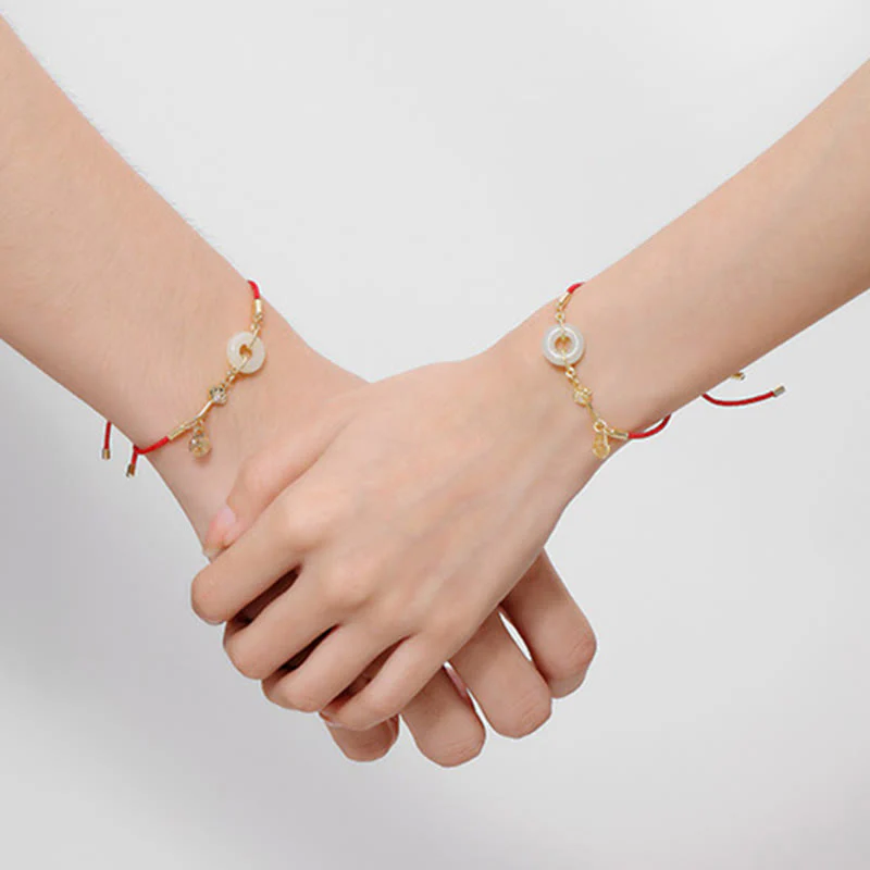 Buddha Stones 18K pozłacane Hetian Jade Peace Buckle Fu Character Luck Red Rope Bracelet - Image 12
