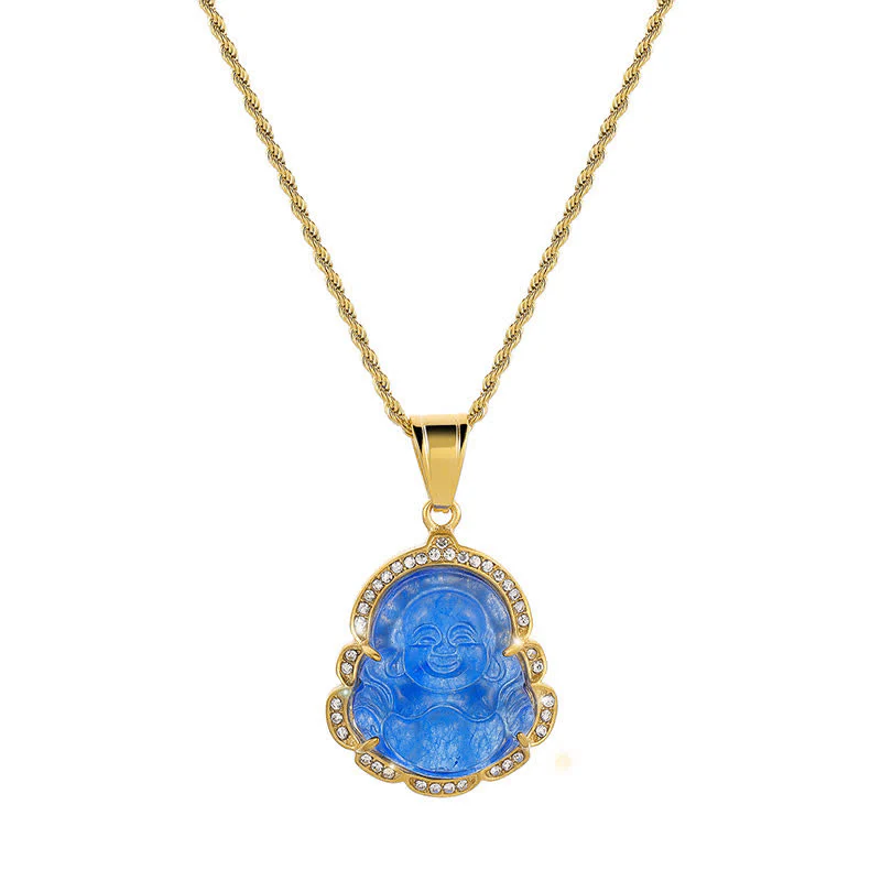 Buddha Stones 18K wypełnione złotem Śmiejący się Budda Jadeitowy naszyjnik szczęścia łańcuszek wisiorek - Image 15