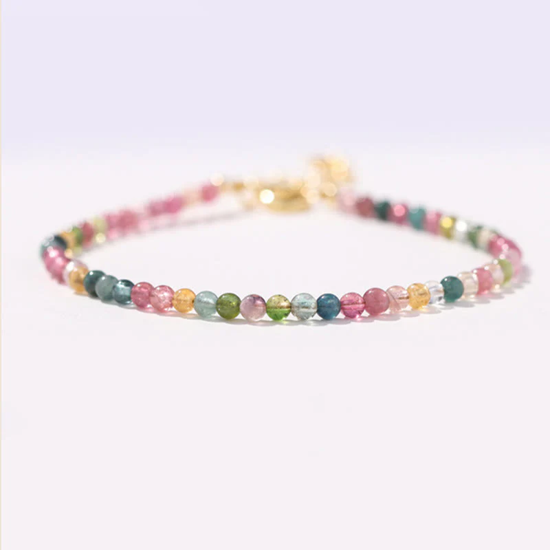 Buddha Stones 2 mm Wielokolorowy Turmalin Ultra-cienkie Koraliki 14k Złota Miedź Bransoletka Mądrości