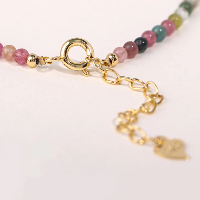 Buddha Stones 2 mm Wielokolorowy Turmalin Ultra-cienkie Koraliki 14k Złota Miedź Bransoletka Mądrości - Image 5