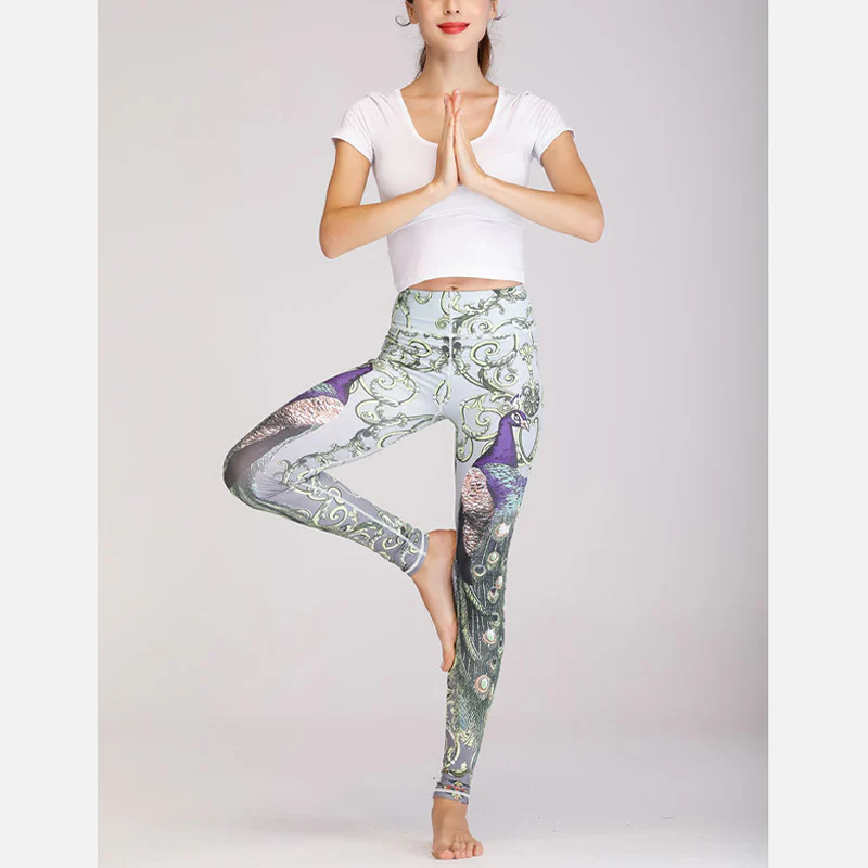 Buddha Stones 2 szt. Lotos Feniks Wiosenne Kwiaty Pawie Nadruk Top Spodnie Sport Fitness Joga Damskie Zestawy Jogi - Image 20