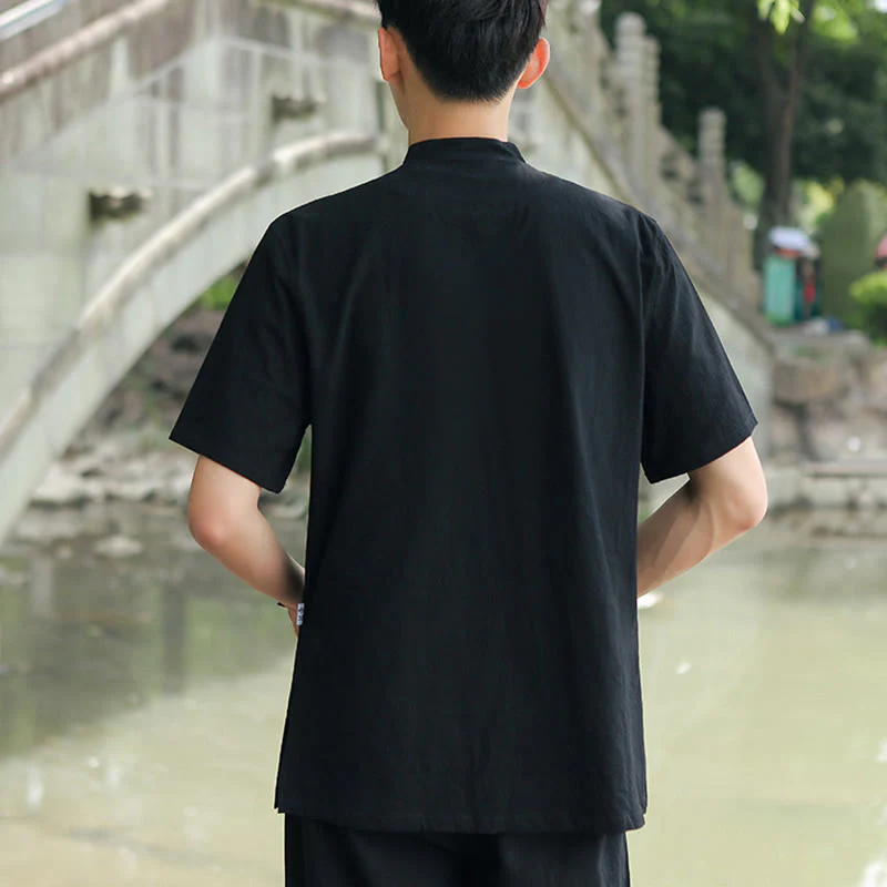 Buddha Stones 2 szt. męska koszulka z krótkim rękawem top T-shirt spodnie medytacja zen tai chi bawełna lniana odzież zestaw - Image 13