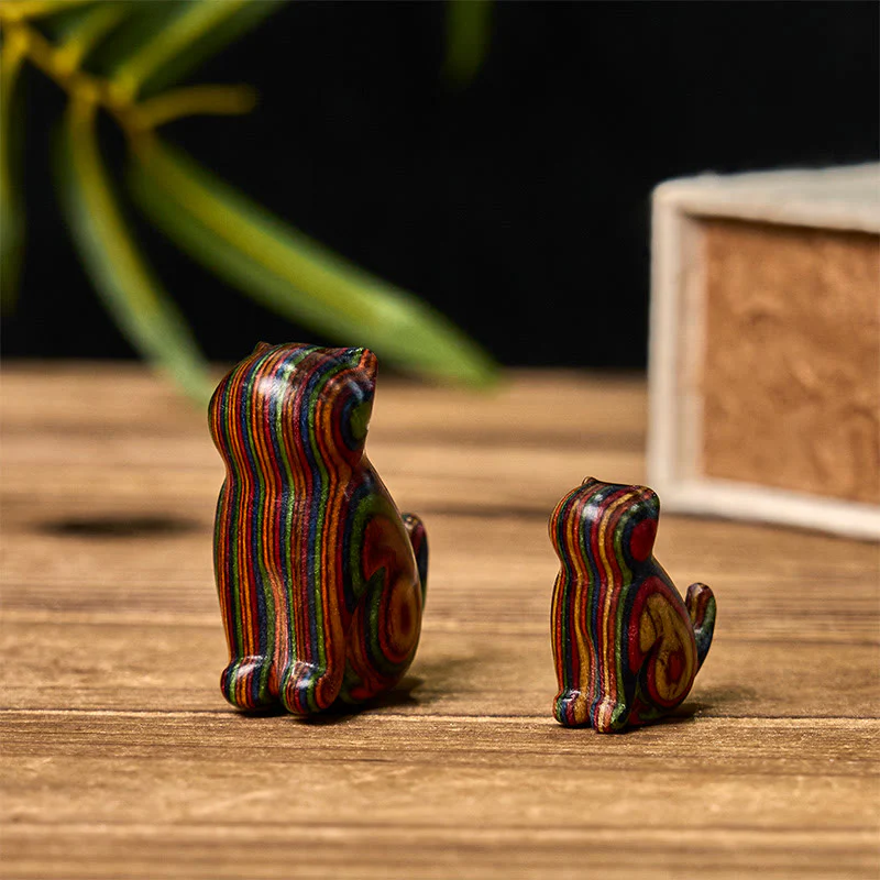 Buddha Stones 2 szt. Mini tęczowe eukaliptusy siedzący kot rzeźbione, redukujące stres - Image 3