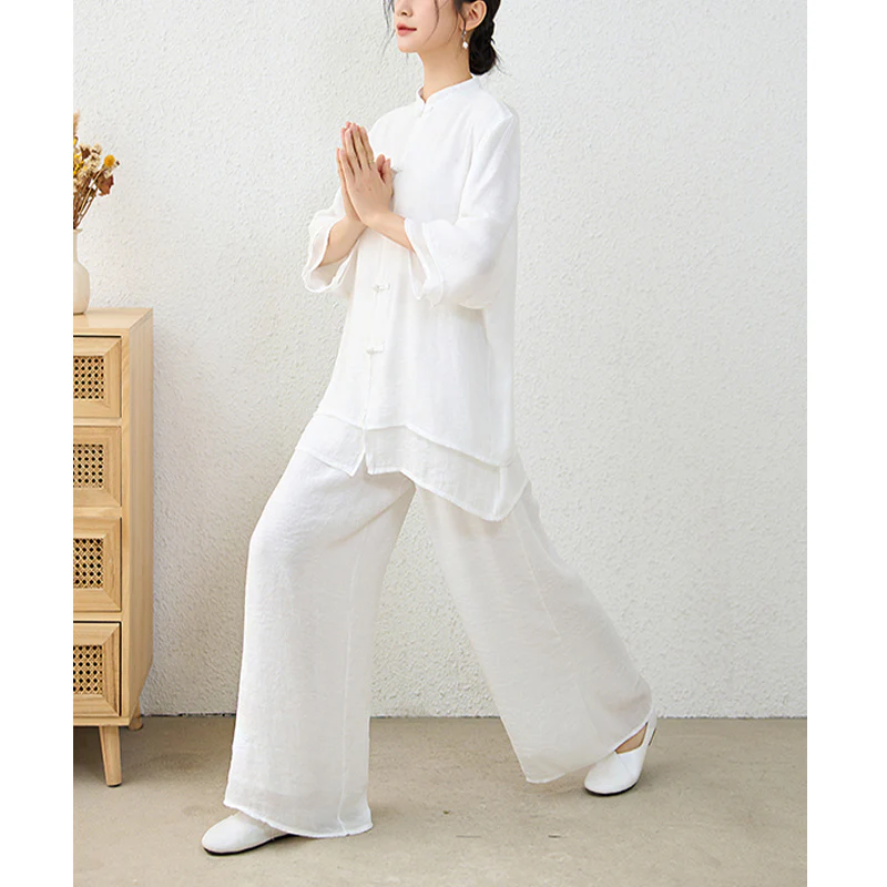 Buddha Stones 2 szt. Proste chińskie żaby guziki spodnie do medytacji joga zen tai chi bawełna odzież damska zestaw - Image 22