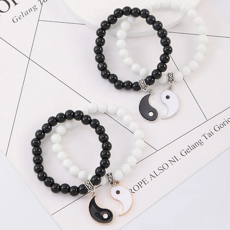 Buddha Stones 2szt. Czarny Onyks Biały Turkus Koralik Yin Yang Ochrona Para Bransoletka - Image 4