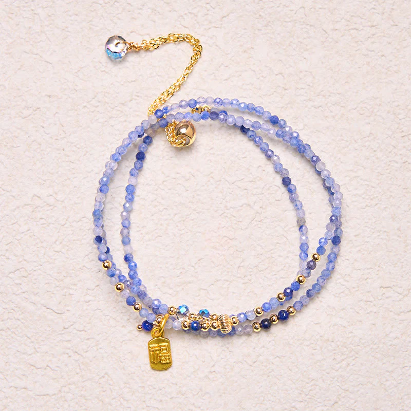 Bransoletka z Buddha Stones o średnicy 3 mm, ultracienkie koraliki, naturalny lazuryt i lapis lazuli, potrójnie owinięte, Fu Character Positive - Image 4