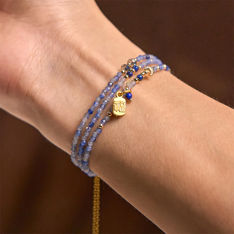 Bransoletka z Buddha Stones o średnicy 3 mm, ultracienkie koraliki, naturalny lazuryt i lapis lazuli, potrójnie owinięte, Fu Character Positive - Image 5