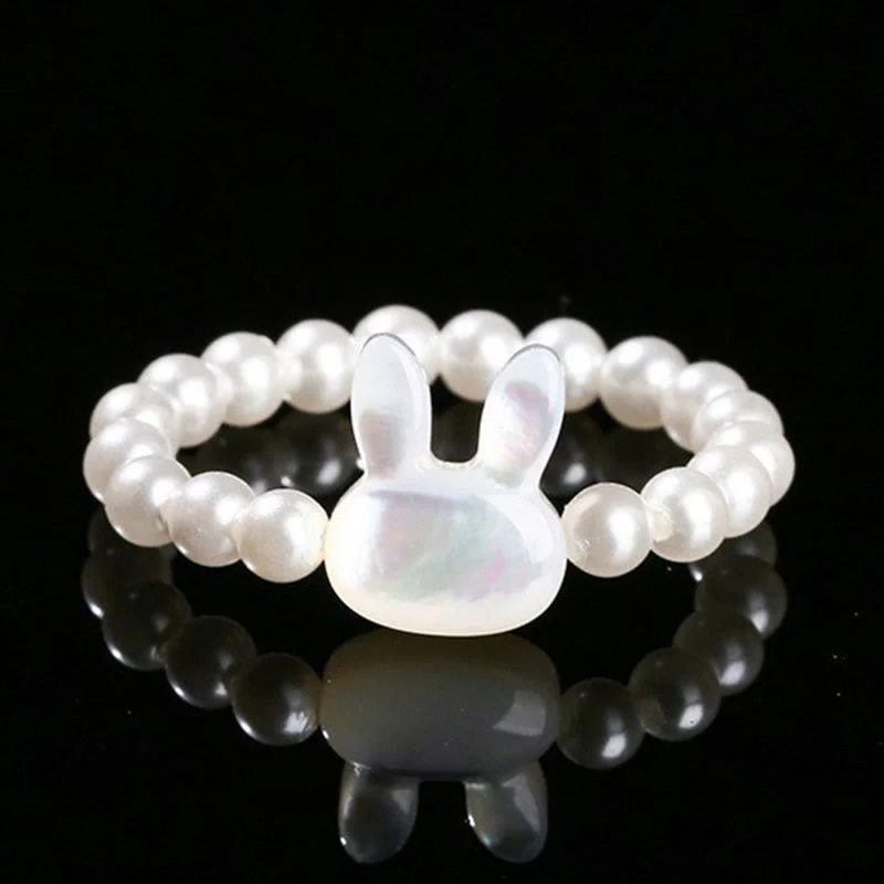 Buddha Stones 3mm Koralik Kamienny Tridacna Królik Błogosławieństwo Elastyczny Pierścień