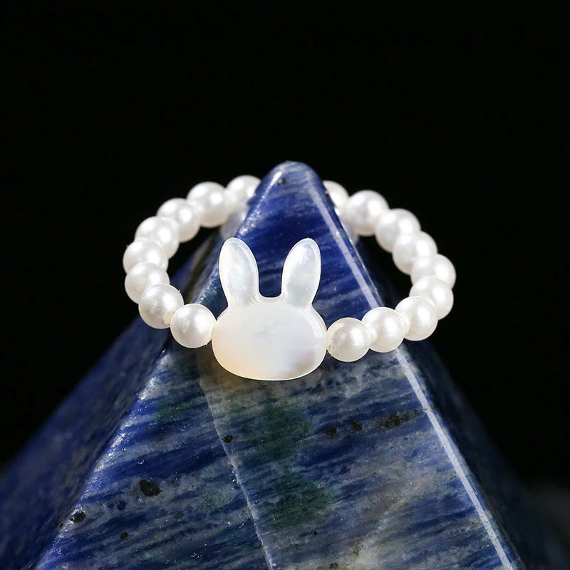 Buddha Stones 3mm Koralik Kamienny Tridacna Królik Błogosławieństwo Elastyczny Pierścień - Image 2