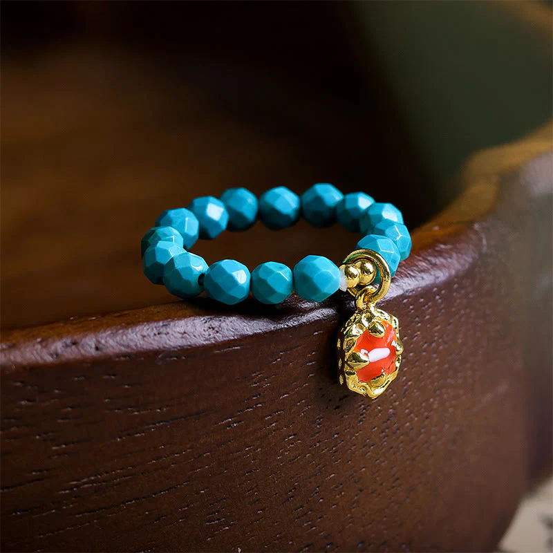 Buddha Stones 4 mm Ultracienki turkusowy fasetowany wzór koralików Wytrzymały elastyczny pierścień