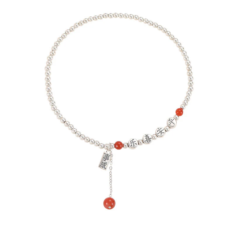 Buddha Stones 925 Srebro Małe Koraliki Czerwony Agat Pokój I Radość Błogosławieństwo Anklet - Image 13