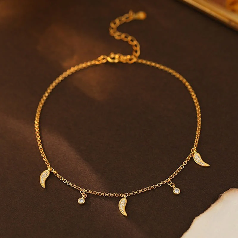 Buddha Stones 925 Srebro Sterling Cyrkon Mały Pieprz Charm Ochrona Anklet - Image 3
