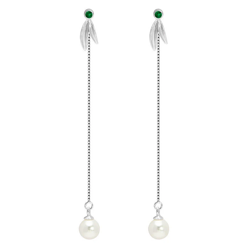 Buddha Stones 925 Srebro Sterling Cyrkon Perła Bambus Liście Ochrona Drop - Image 8