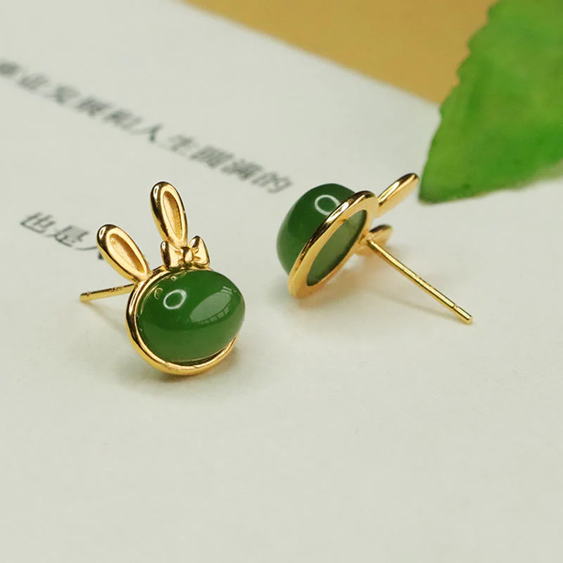 Buddha Stones 925 Srebro Sterling Hetian Cyan Jade Cute Rabbit Luck - Image 3