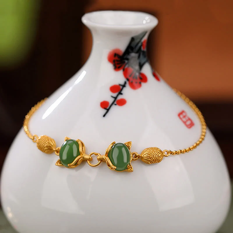 Buddha Stones 925 Srebro Sterling Naturalny Hetian Biały Jadeit Cyjan Jade Piękna Bransoletka Szczęścia Lisa - Image 3