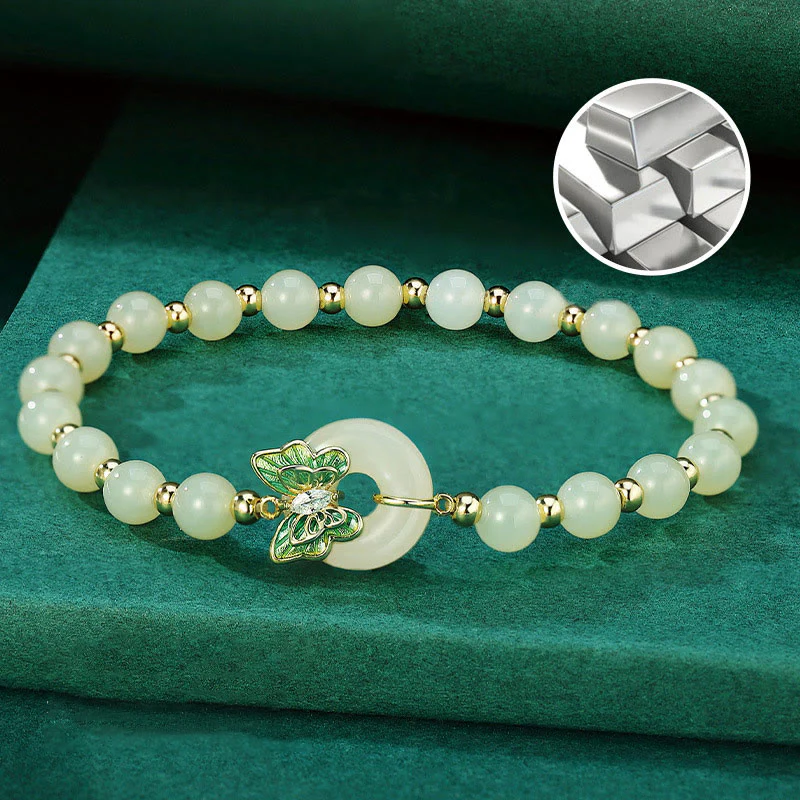Buddha Stones 925 Srebro Sterling Naturalny Hetian Jade Klamra Pokoju Motyl Cyrkon Szczęścia Bransoletka Naszyjnik Wisiorek - Image 3