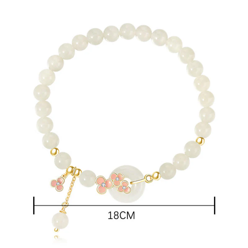 Buddha Stones 925 Srebro Sterling Naturalny Hetian Jade Peach Blossom Peace Buckle Bransoletka Naszyjnik Wisiorek - Image 3