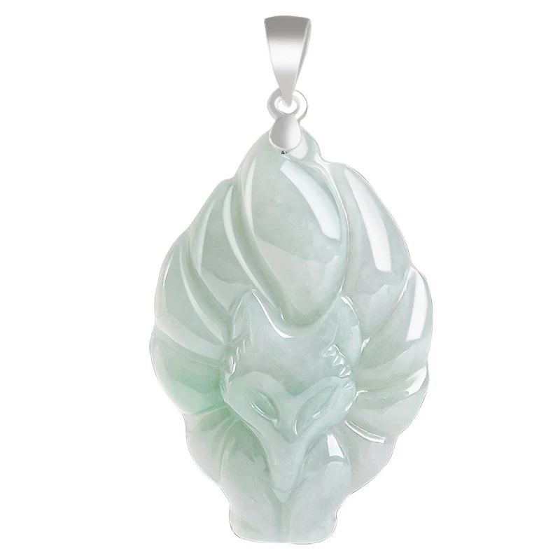 Naszyjnik z naturalnym jadeitem z Buddha Stones, lisem dziewięcioogoniastym, łańcuszkiem z tytanu i stalą, z wisiorkiem - Image 10
