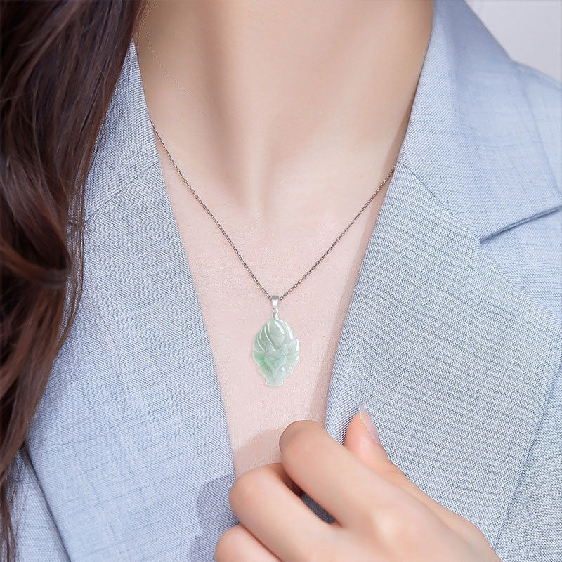 Naszyjnik z naturalnym jadeitem z Buddha Stones, lisem dziewięcioogoniastym, łańcuszkiem z tytanu i stalą, z wisiorkiem - Image 3