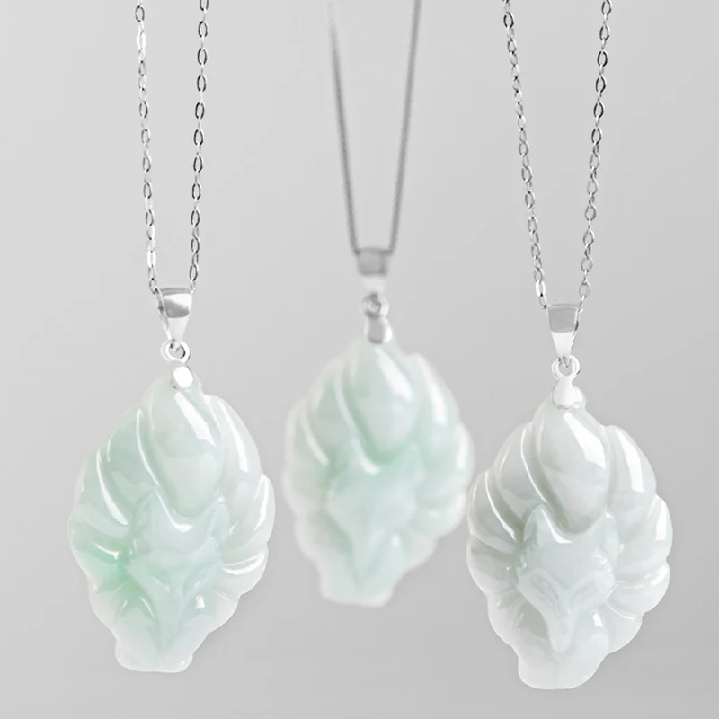 Naszyjnik z naturalnym jadeitem z Buddha Stones, lisem dziewięcioogoniastym, łańcuszkiem z tytanu i stalą, z wisiorkiem - Image 4