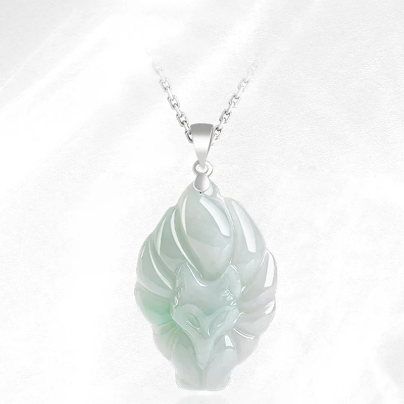 Naszyjnik z naturalnym jadeitem z Buddha Stones, lisem dziewięcioogoniastym, łańcuszkiem z tytanu i stalą, z wisiorkiem - Image 6