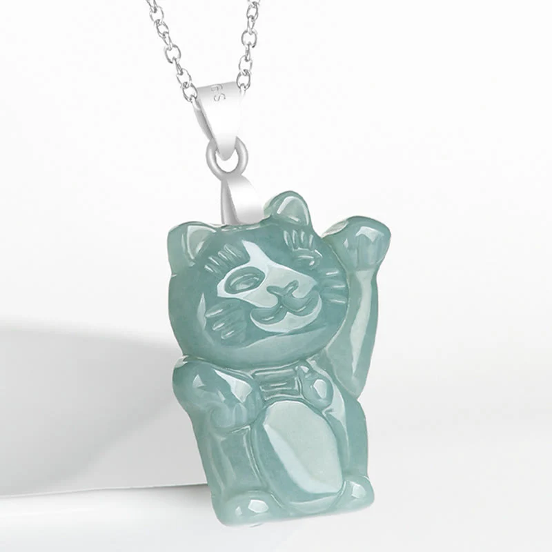 Naszyjnik z wisiorkiem z naturalnego jadeitu z Buddha Stones, kotem szczęścia i obfitością, wykonany ze stali tytanowej - Image 3