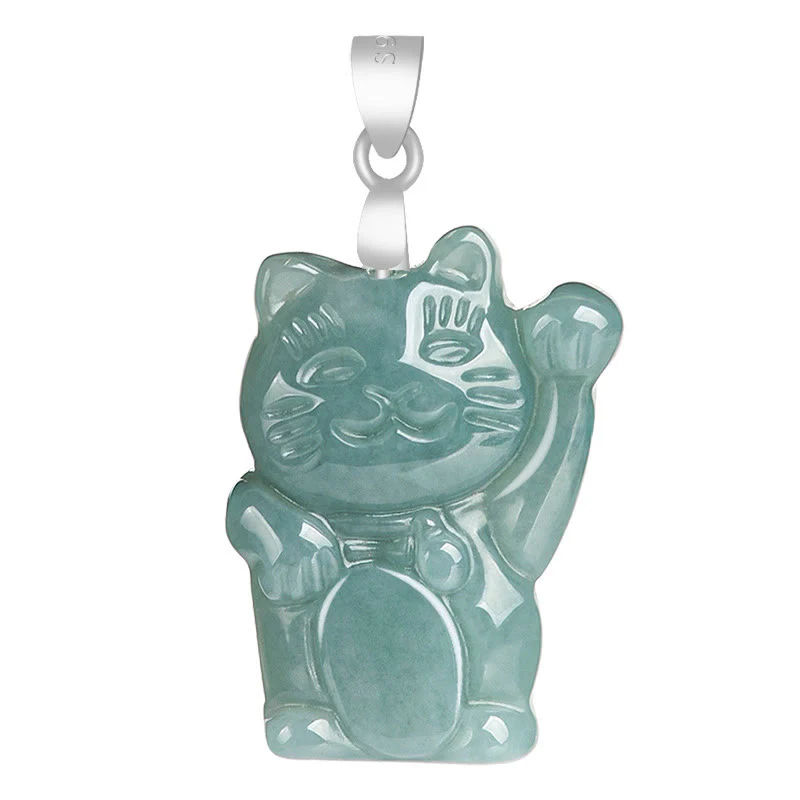 Naszyjnik z wisiorkiem z naturalnego jadeitu z Buddha Stones, kotem szczęścia i obfitością, wykonany ze stali tytanowej - Image 5
