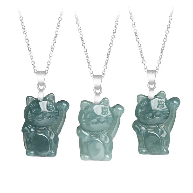 Naszyjnik z wisiorkiem z naturalnego jadeitu z Buddha Stones, kotem szczęścia i obfitością, wykonany ze stali tytanowej - Image 7