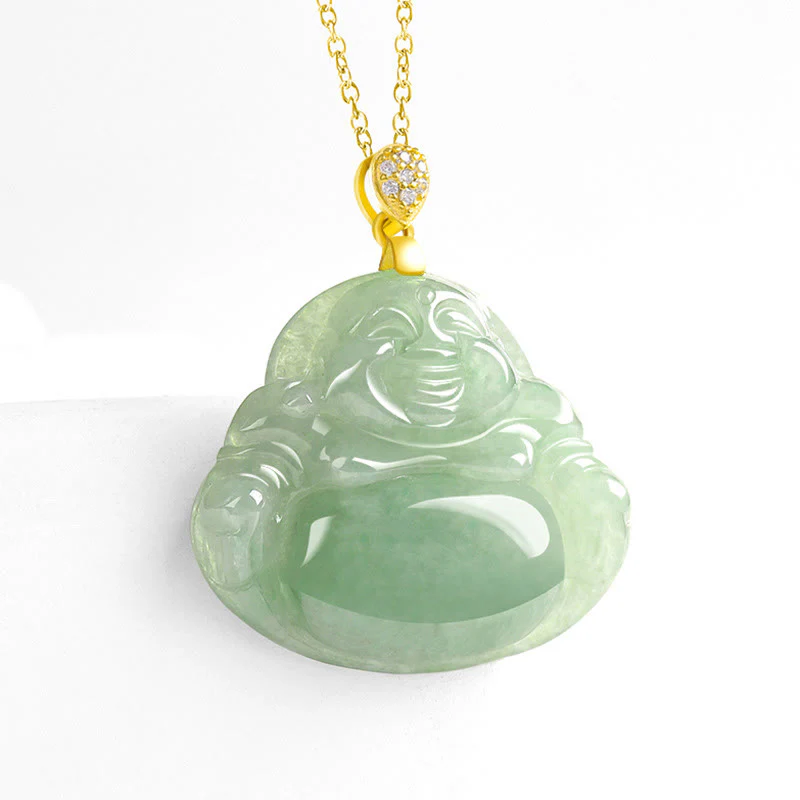 Naszyjnik z Buddha Stones z naturalnego jadeitu, śmiejącego się Buddy, szczęścia i dobrobytu, wykonany ze stali tytanowej - Image 3