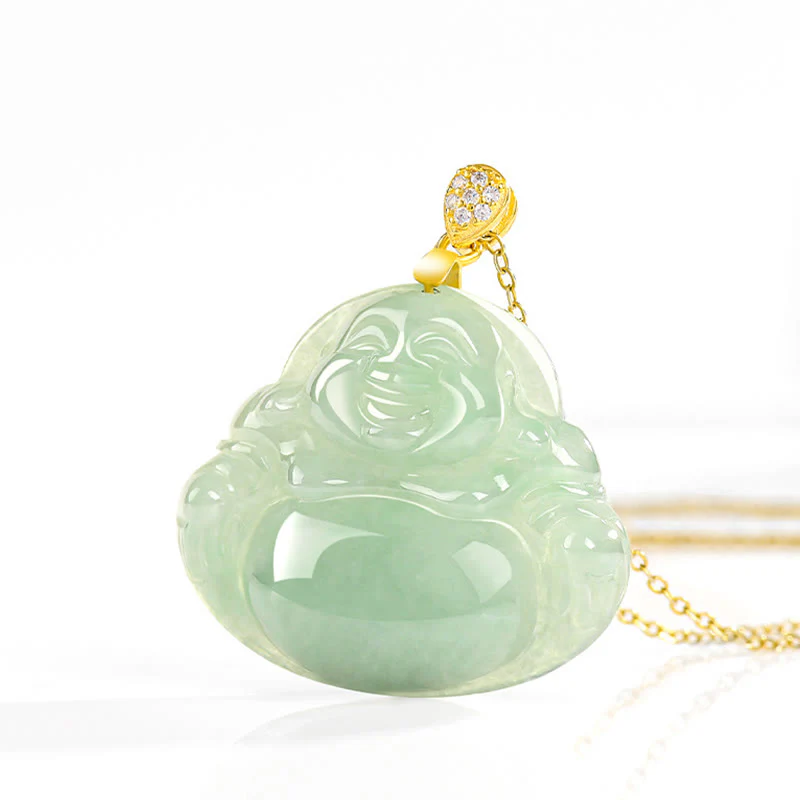 Naszyjnik z Buddha Stones z naturalnego jadeitu, śmiejącego się Buddy, szczęścia i dobrobytu, wykonany ze stali tytanowej - Image 4