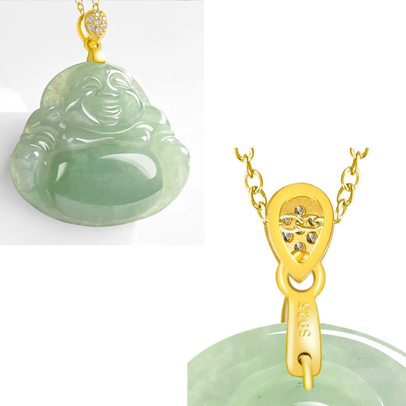 Naszyjnik z Buddha Stones z naturalnego jadeitu, śmiejącego się Buddy, szczęścia i dobrobytu, wykonany ze stali tytanowej - Image 9