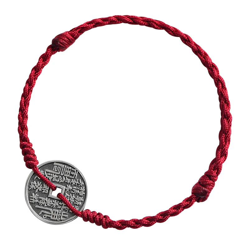 Buddha Stones 925 Srebro Sterling Ochrona Monety Pleciona Bransoletka Anklet - Image 5