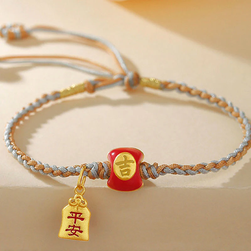 Buddha Stones 925 Srebro Sterling Ręcznie robione Pomyślne Chińskie Znaki Błogosławieństwa Bransoletka z Plecionego Sznurka - Image 2
