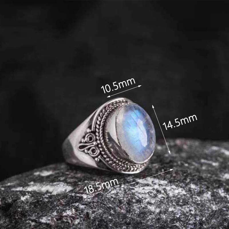Buddha Stones 925 Srebro Sterling Ręcznie robiony Naturalny Kamień Księżycowy Uzdrawiający Regulowany Pierścień - Image 10