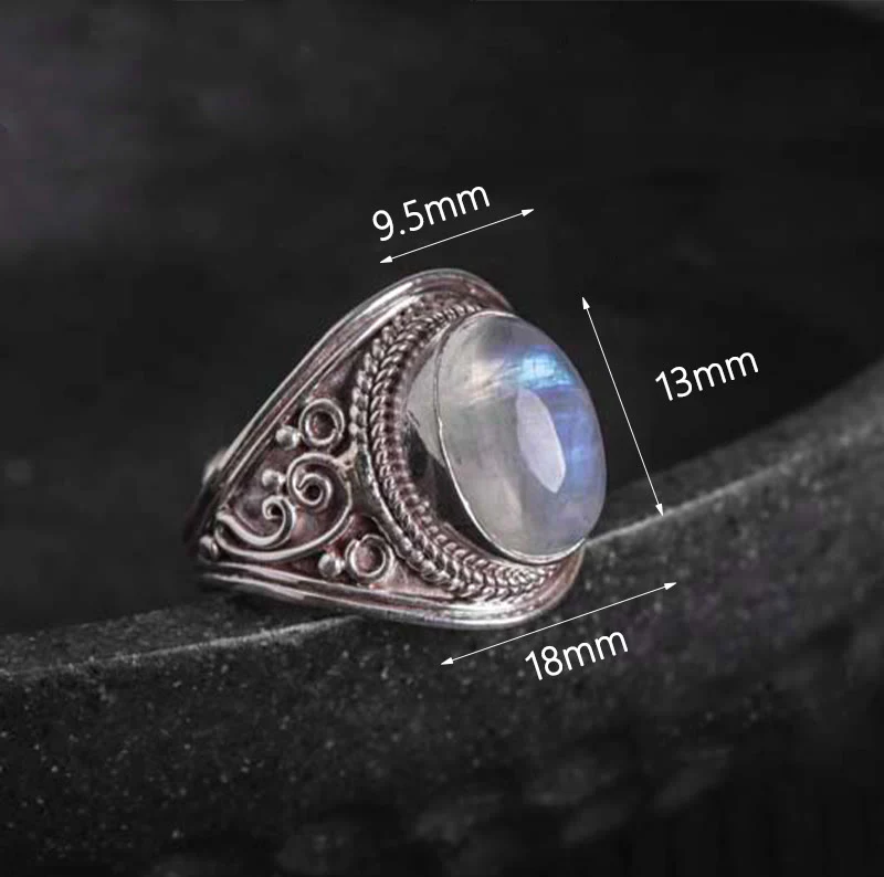 Buddha Stones 925 Srebro Sterling Ręcznie robiony Naturalny Kamień Księżycowy Uzdrawiający Regulowany Pierścień - Image 15
