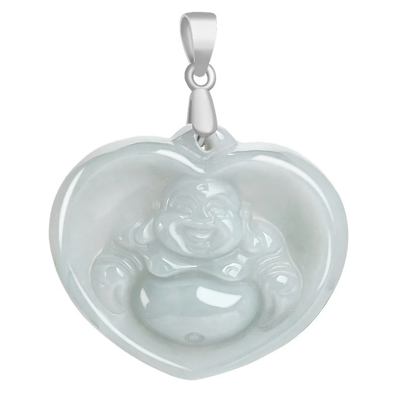 Naszyjnik z Buddha Stones Śmiejący się Budda Biały Jadeit Błogosławieństwo Szczęścia Wisiorek ze Stali Tytanowej - Image 10