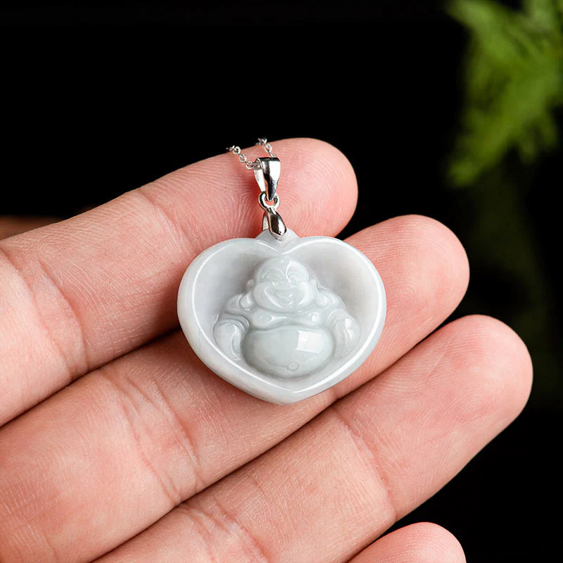 Naszyjnik z Buddha Stones Śmiejący się Budda Biały Jadeit Błogosławieństwo Szczęścia Wisiorek ze Stali Tytanowej - Image 5