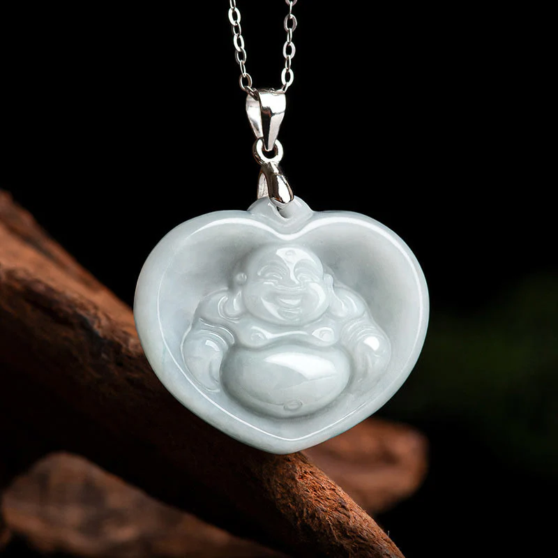 Naszyjnik z Buddha Stones Śmiejący się Budda Biały Jadeit Błogosławieństwo Szczęścia Wisiorek ze Stali Tytanowej - Image 6