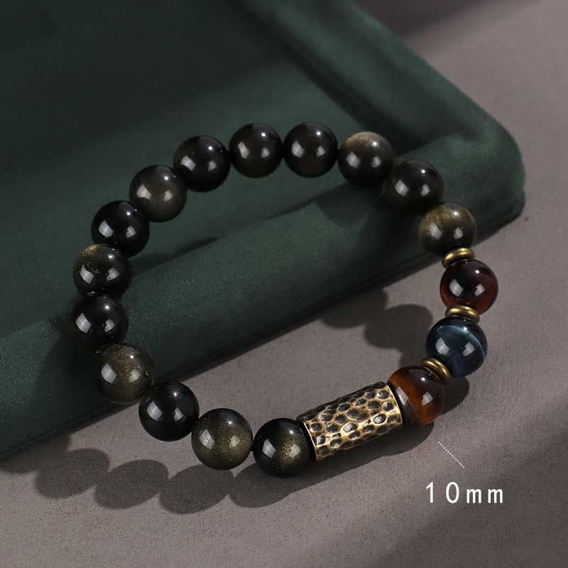 Buddha Stones 925 Srebro Sterlingowe Czarny Onyks Złoty Połysk Obsydian Skała Lawowa Tygrysie Oko Sześć Prawdziwych Słów Bransoletka Ochrony Bogactwa - Image 13